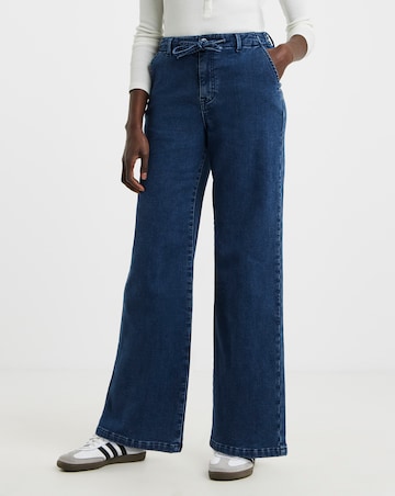 Blue Fleece Lined Cosy Warm Feel Wide Leg Jeans