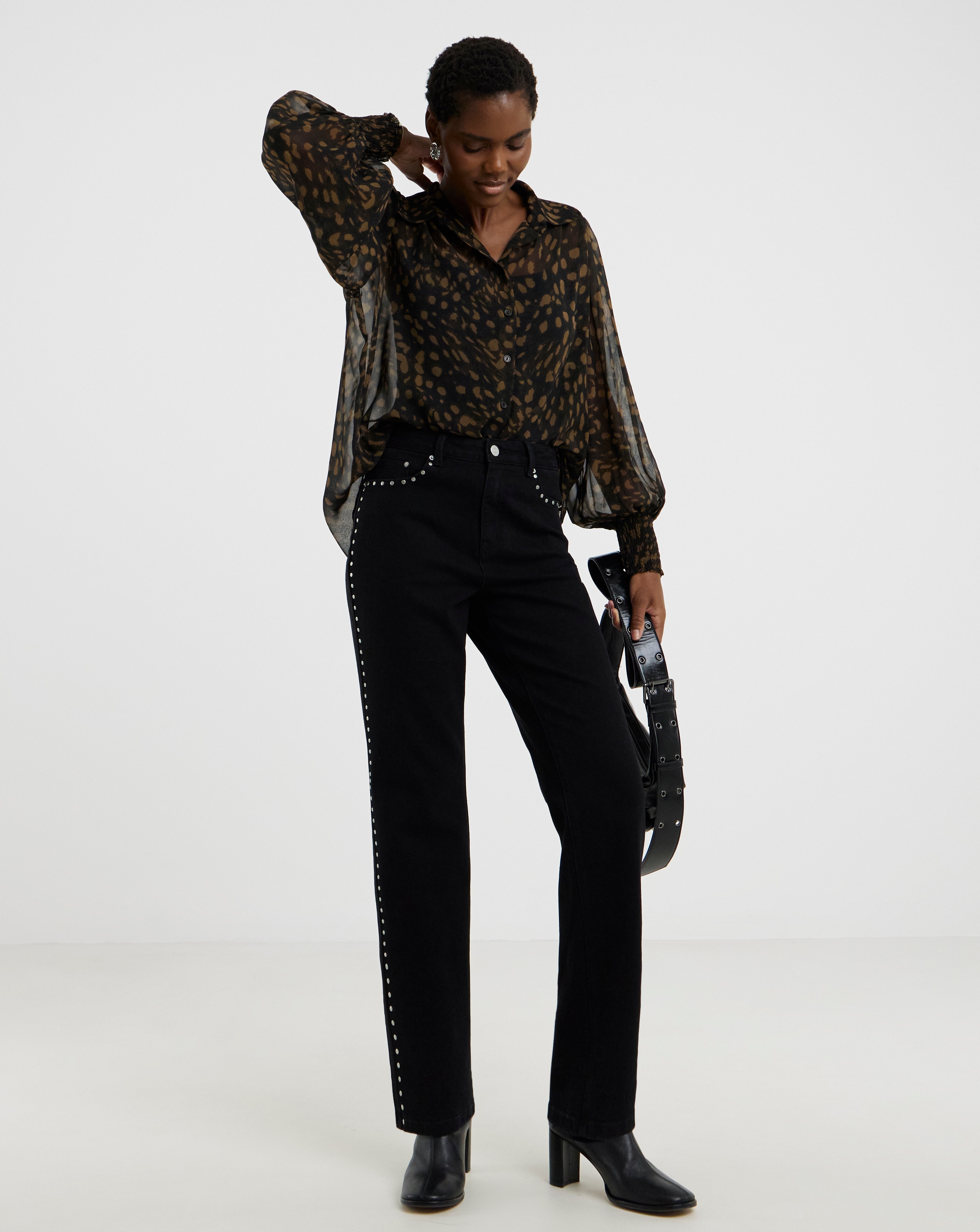 Stud Embellished Straight Leg Jean