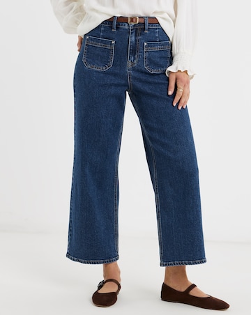 Mid Blue Authentic Pocket Front Wide Crop Jeans
