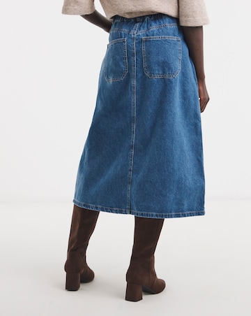 Light Blue Elasticated Waist Midi Denim Skirt