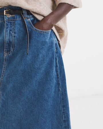 Light Blue Elasticated Waist Midi Denim Skirt