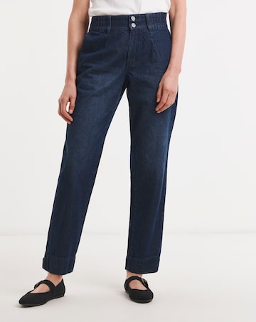 Indigo Elasticated Tapered Jeans with Adjustable Hem