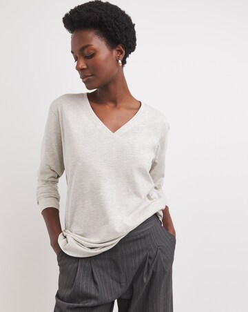 Oatmeal V-Neck Longline Split Hem Slouch T-Shirt
