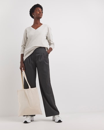 Oatmeal V-Neck Longline Split Hem Slouch T-Shirt