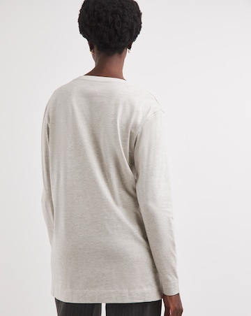 Oatmeal V-Neck Longline Split Hem Slouch T-Shirt