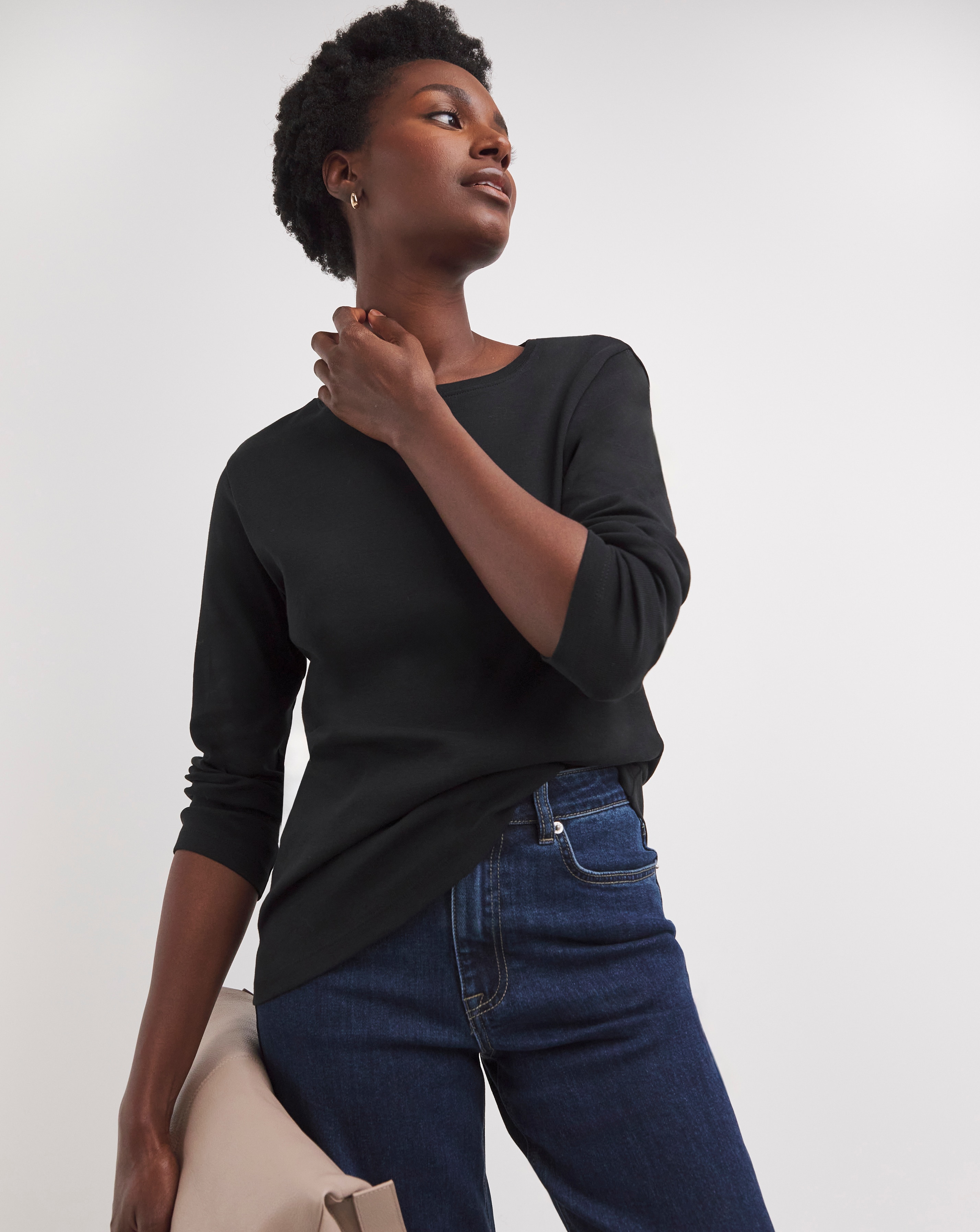 Pure Cotton Black Crew Neck Long Sleeve T-Shirt