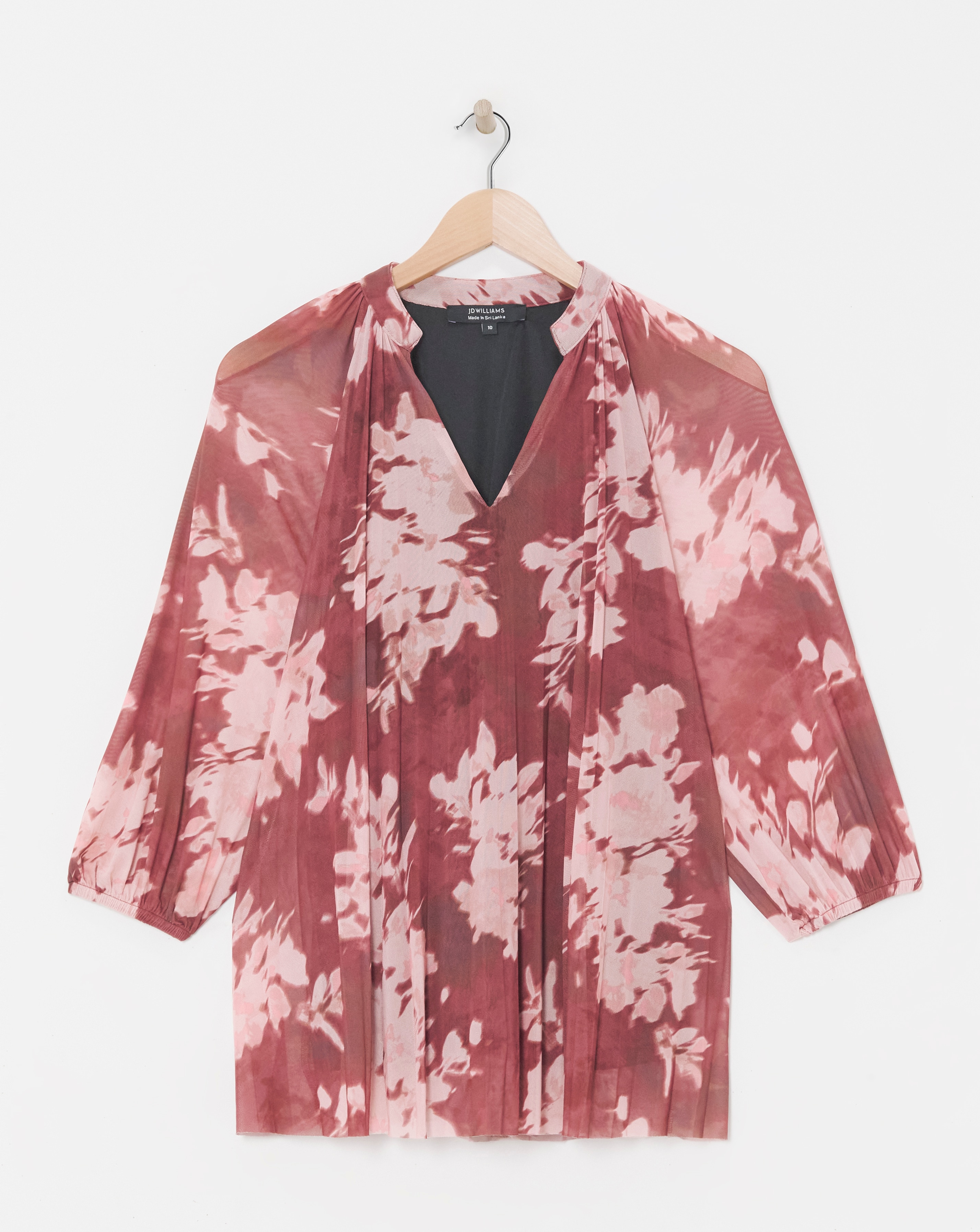 Printed V Neck Mesh Blouse