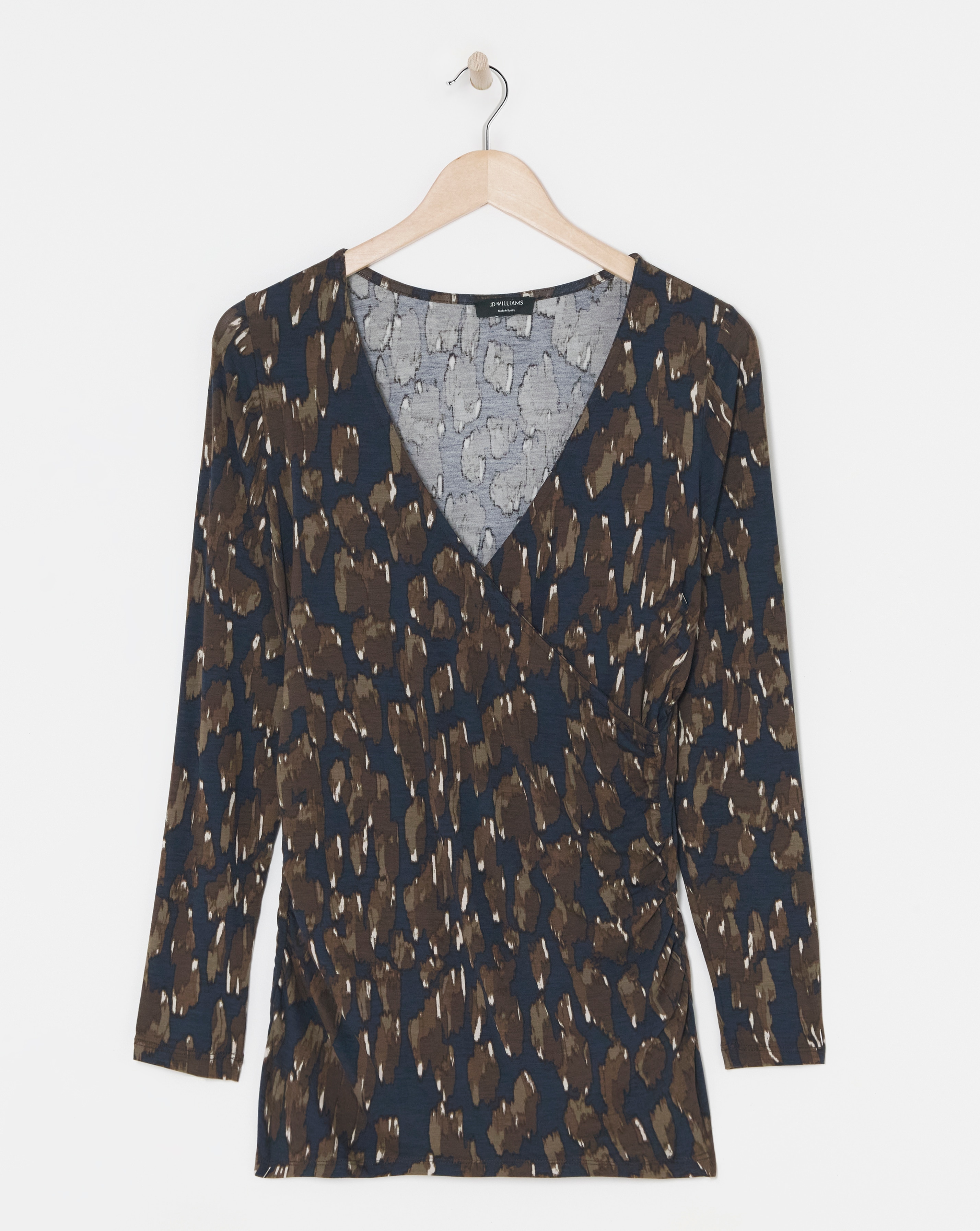 Ruched Sides V Neck Long Sleeve Top