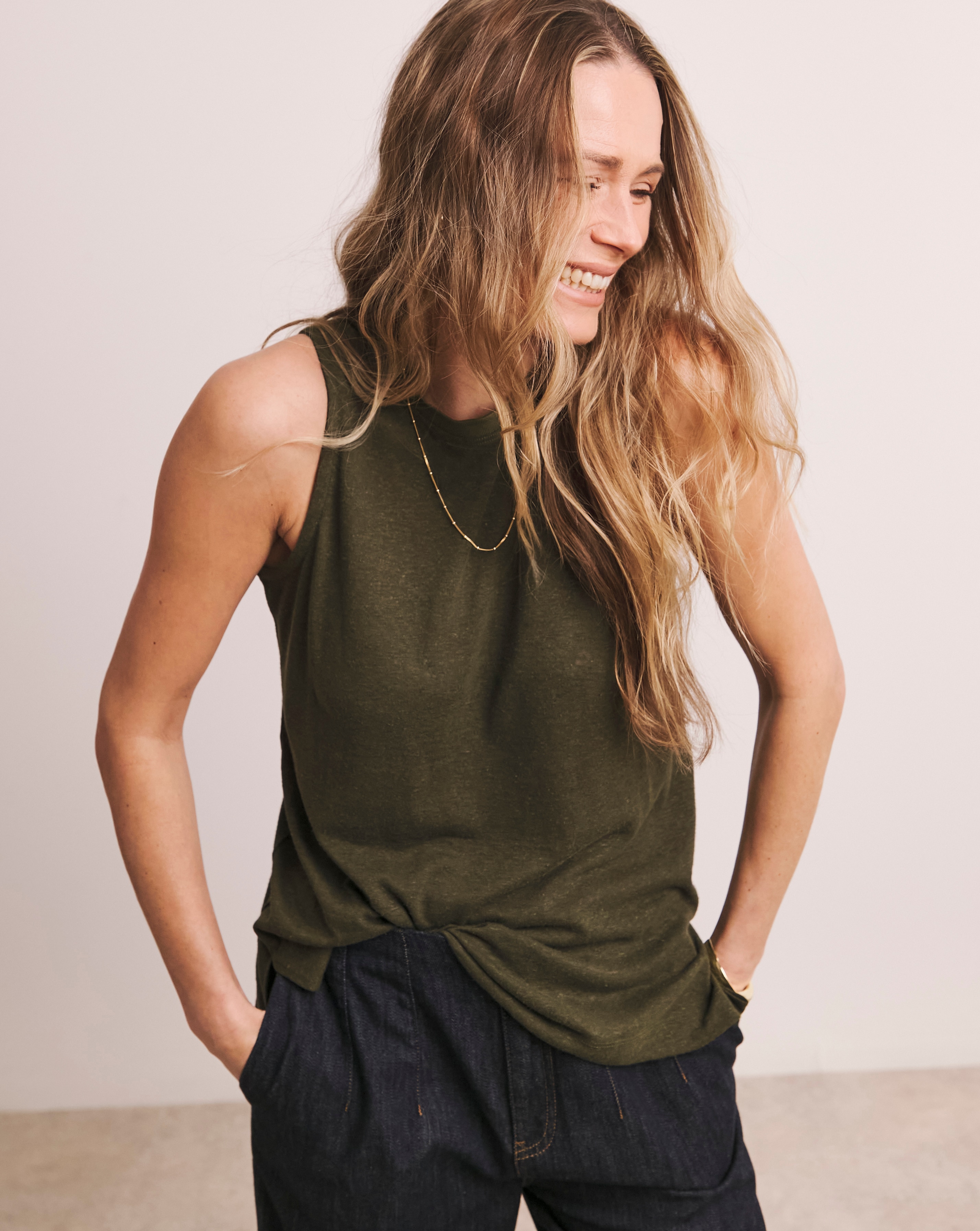 Anthology Rib Crew Neck Linen Tank