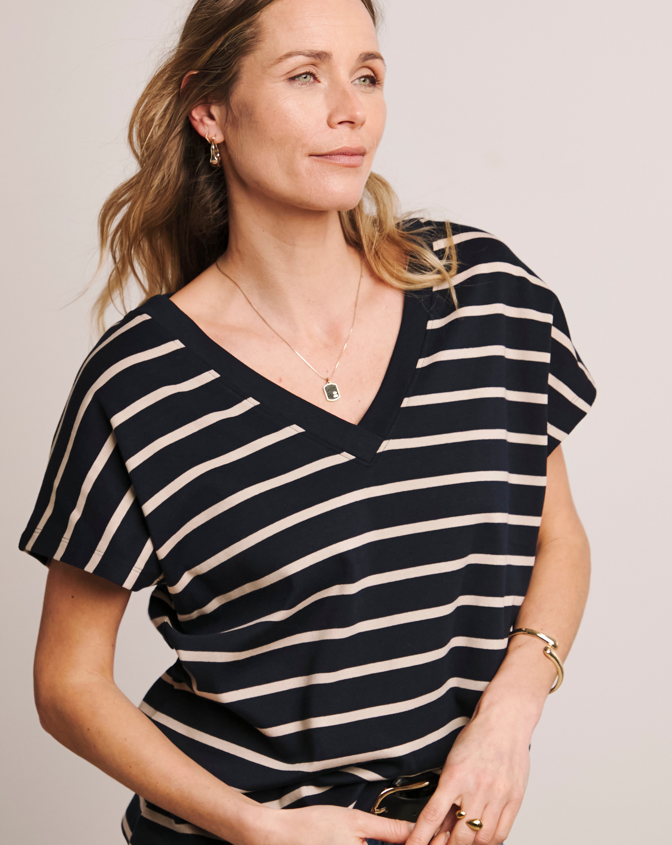 Anthology Stripe V Neck T-Shirt