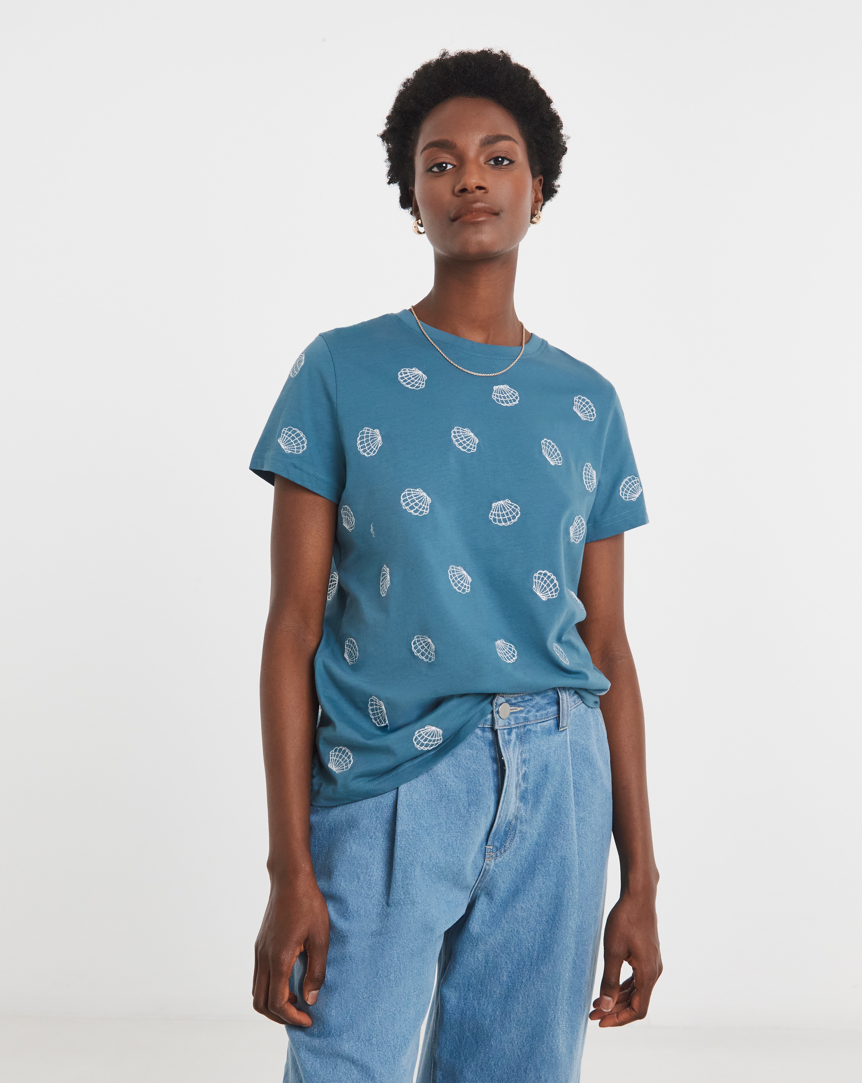 Embroidered Shell T-Shirt