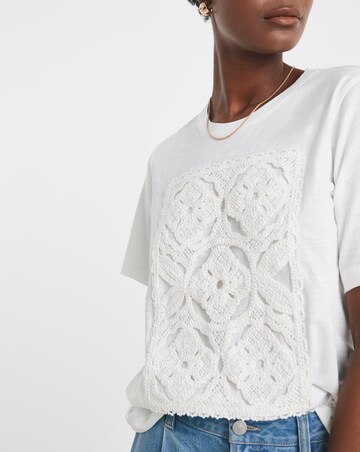 White Crochet Placement T-shirt