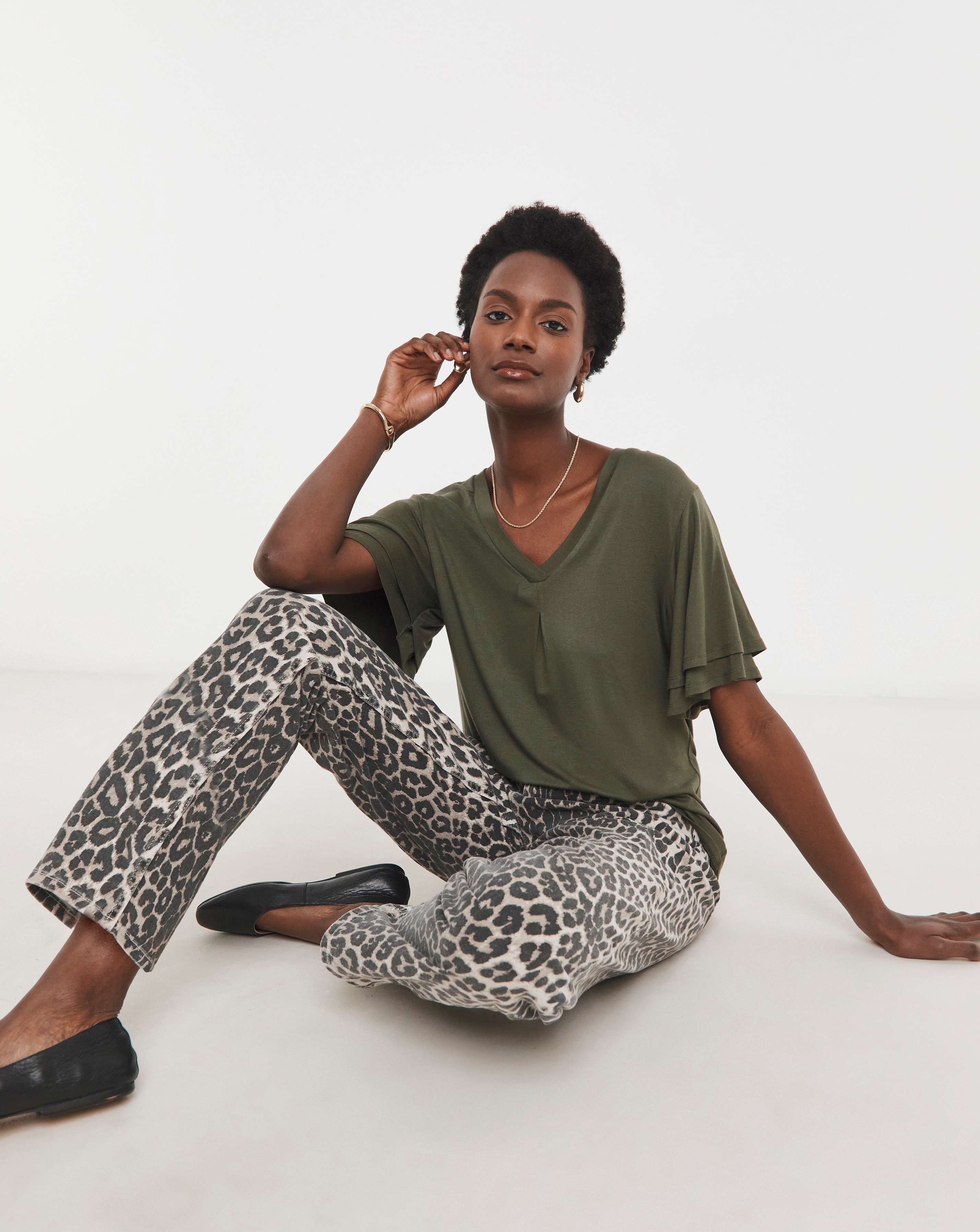 Double Angel Sleeve V-Neck Top