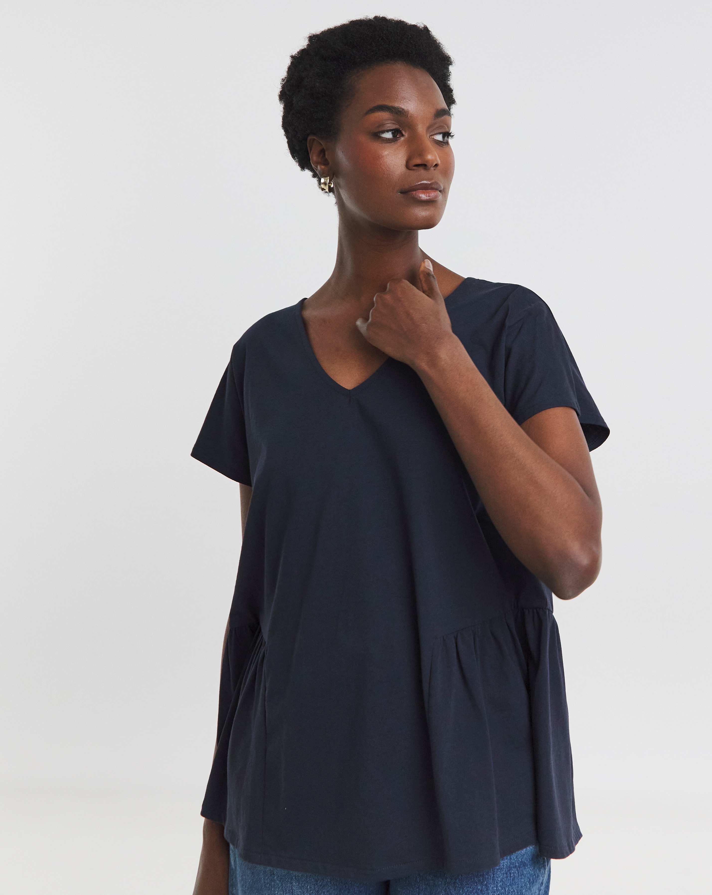 V Neck Peplum Side Panel Top