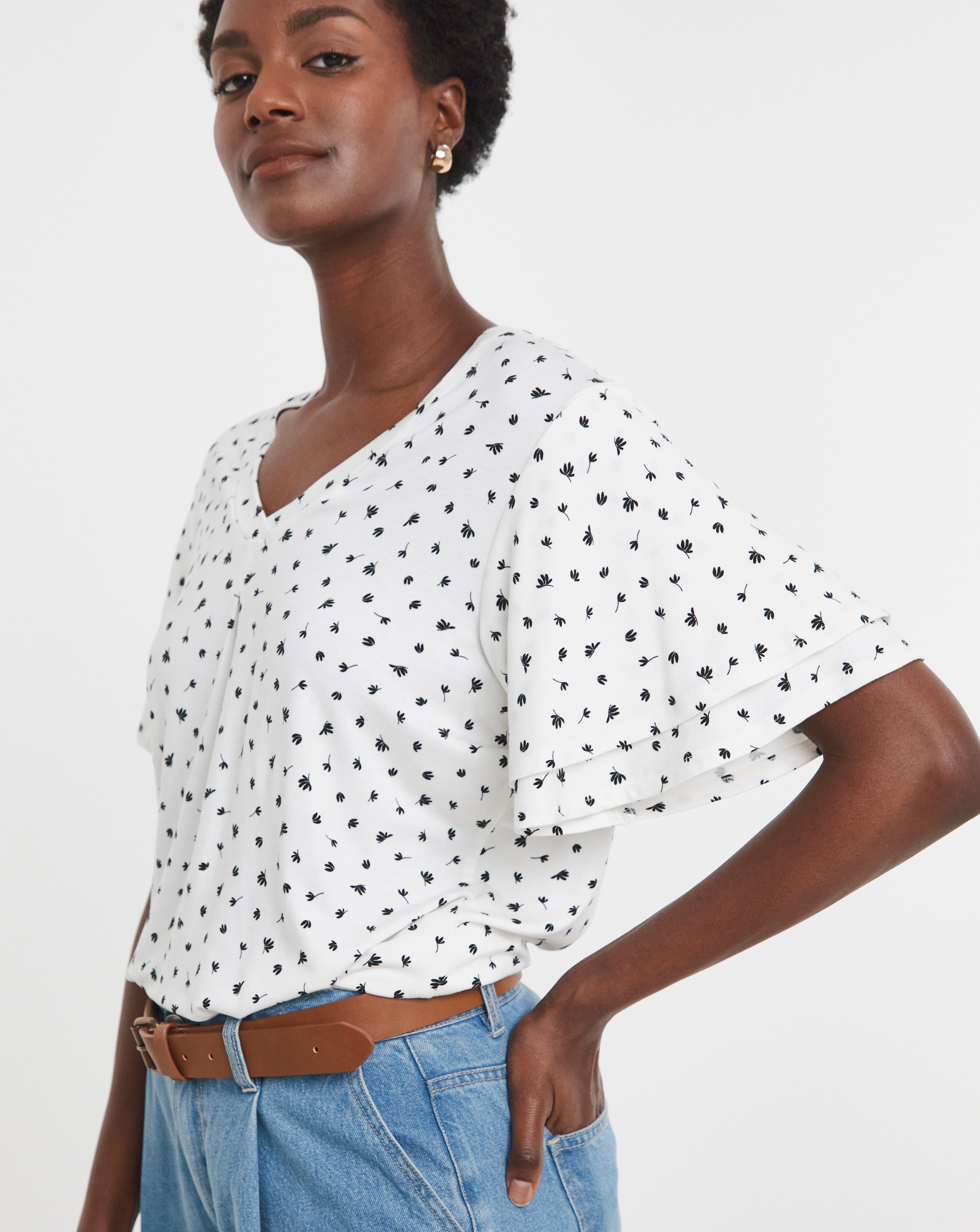 Double Angel Sleeve V-Neck Top