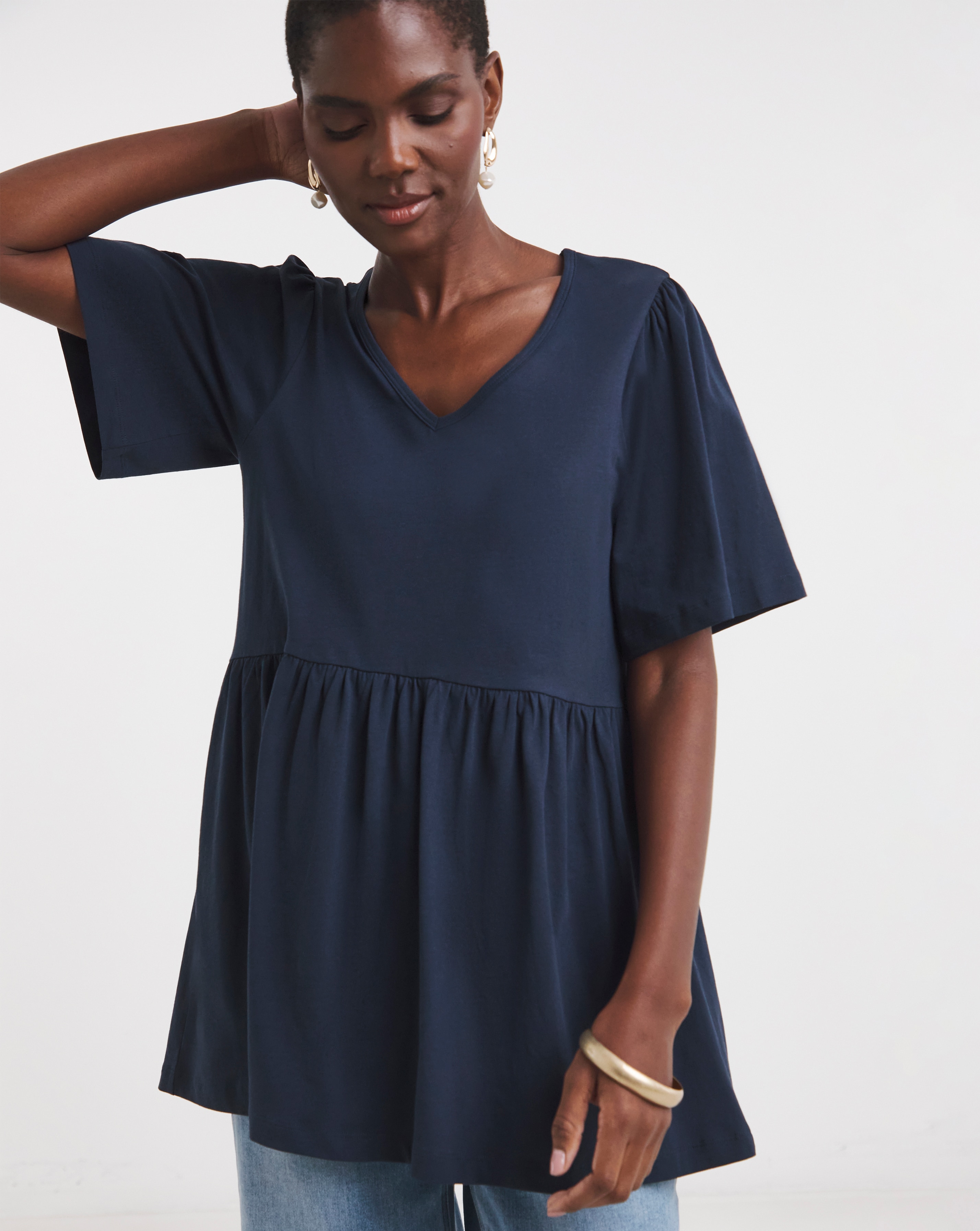 V Neck Peplum Hem Longline Top