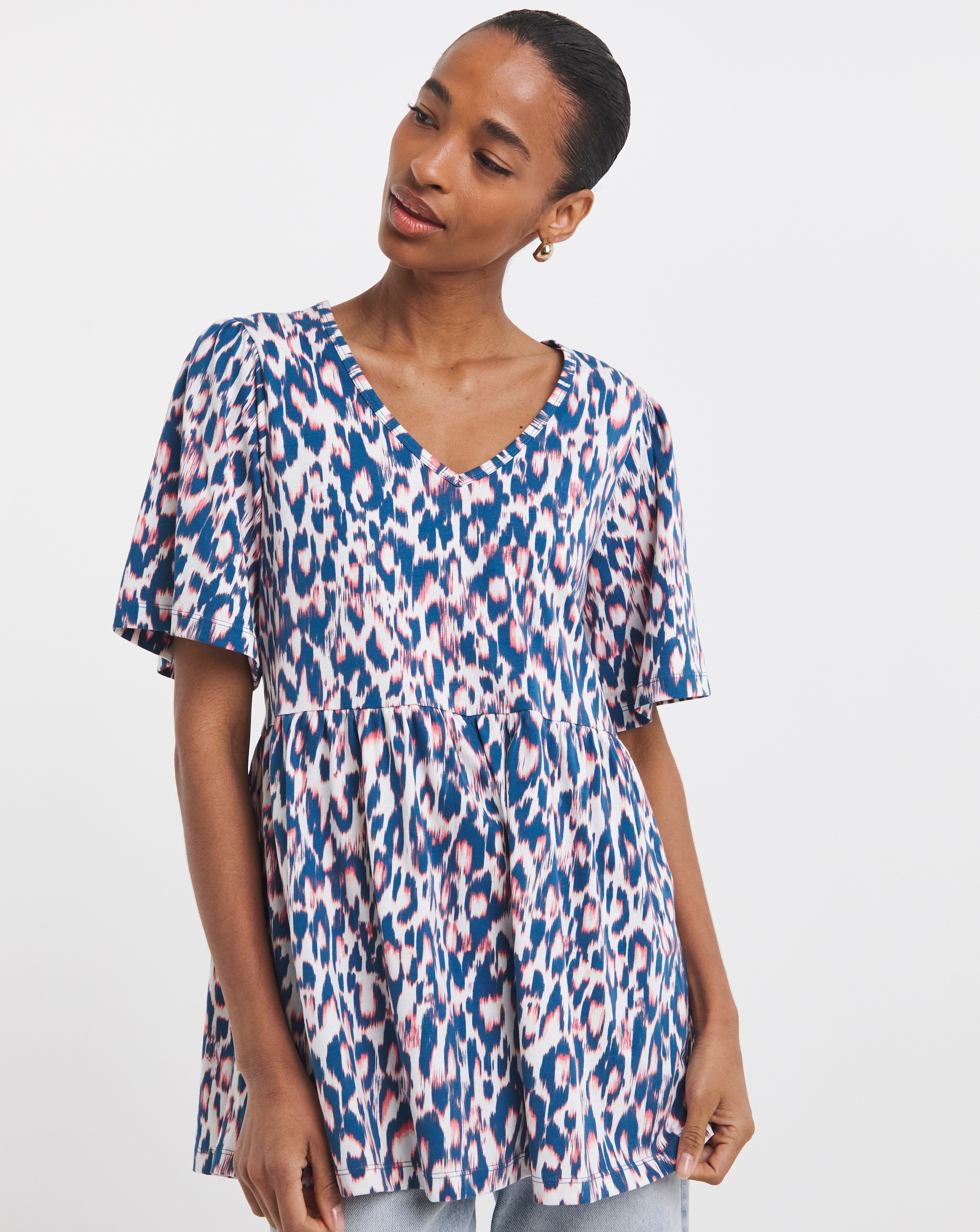 V Neck Peplum Hem Longline Top