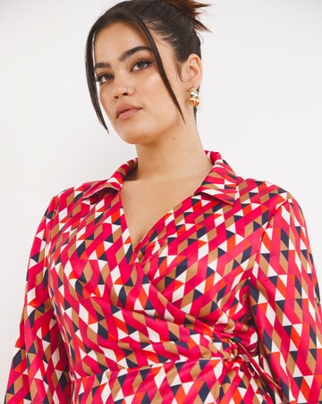 Little Mistress Geometric Satin Wrap Dress