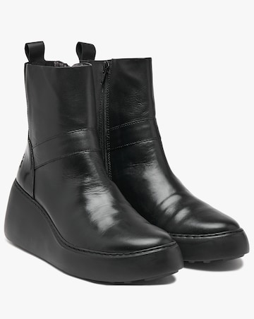 Fly London Doxe Black Leather Wedge Boots