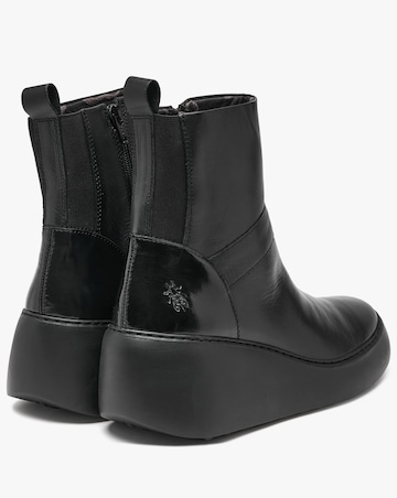 Fly London Doxe Black Leather Wedge Boots