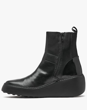 Fly London Doxe Black Leather Wedge Boots