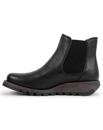 Fly London Salv Black Pebbled Leather Wedge Chelsea Boots
