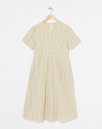 Textured Gingham Midi Dress With Pockets