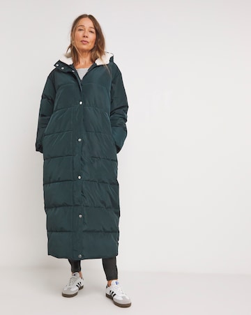Navy Water Resist Contrast Padded Maxi Coat