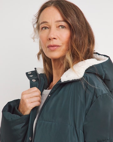 Navy Water Resist Contrast Padded Maxi Coat