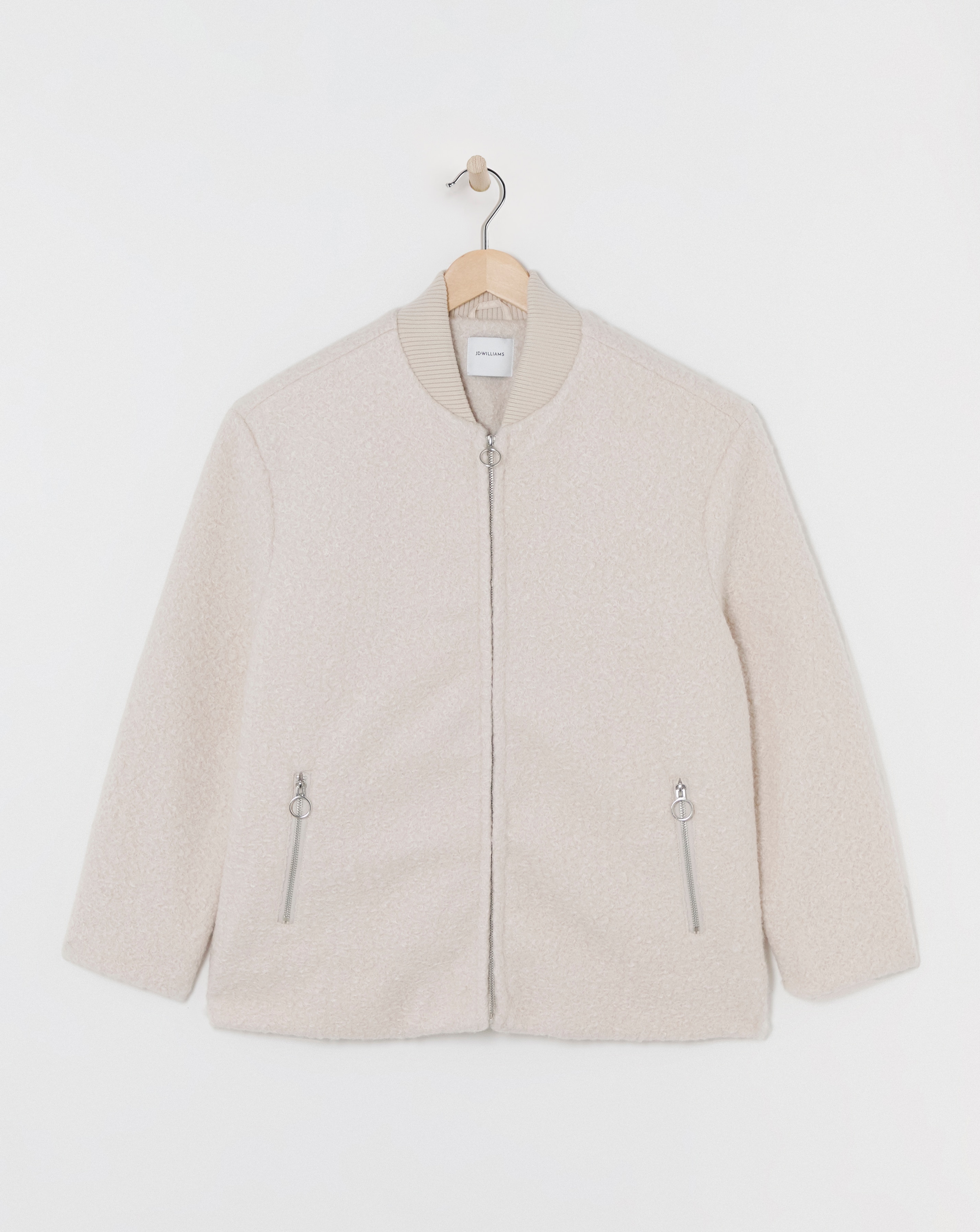 Cream Wool Like Bomber Jacket
