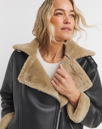 Black Contrast Shearling Jacket