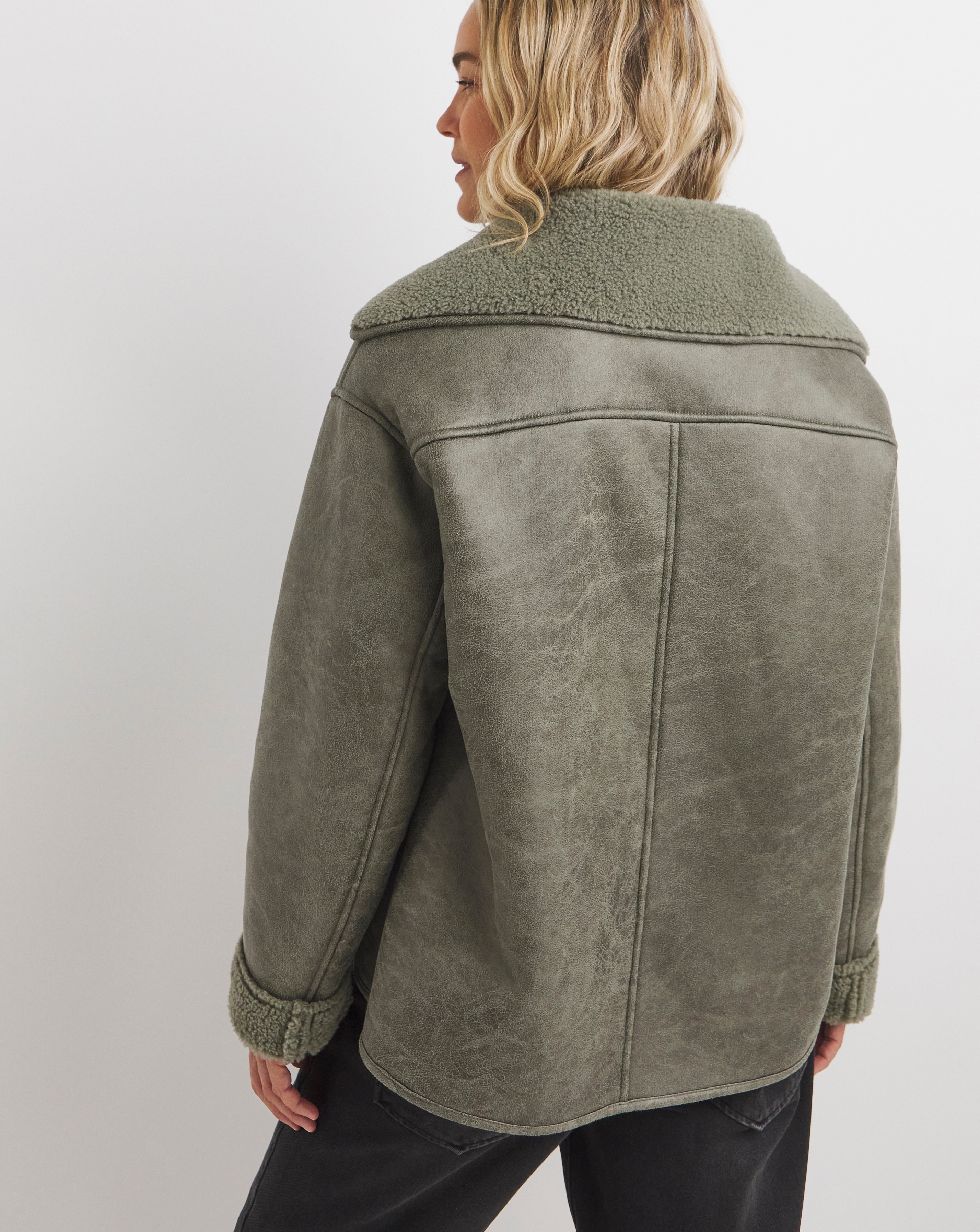 Sage Revere Collar Shearling Jacket JD Williams