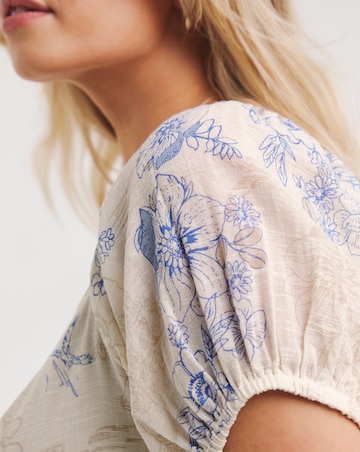 Floral Print Linen Look Tea Dress