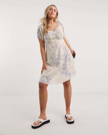 Floral Print Linen Look Tea Dress