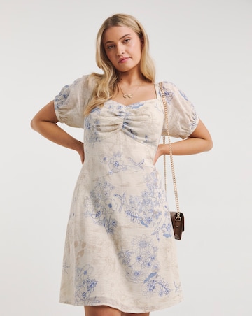 Floral Print Linen Look Tea Dress