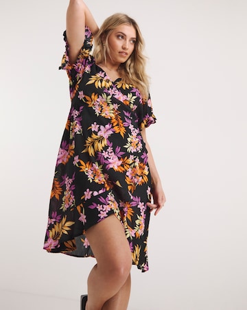 Tropical Print Crinkle Wrap Skater Dress With EcoVero TM Viscose
