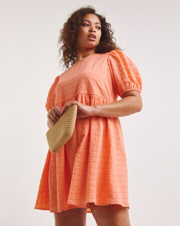 Coral Textured Smock Dress