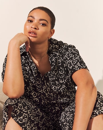 Black Ditsy Floral Culotte Utility Jumpsuit