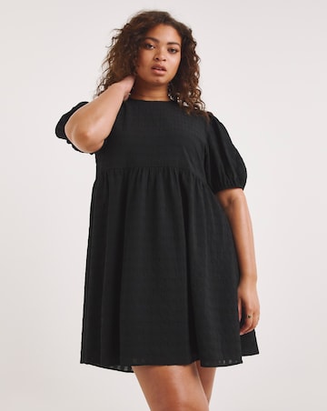 Black Textured Smock Dress