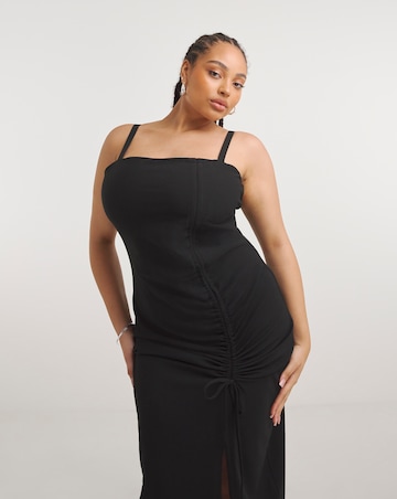 Black Ruched Front Midaxi Dress