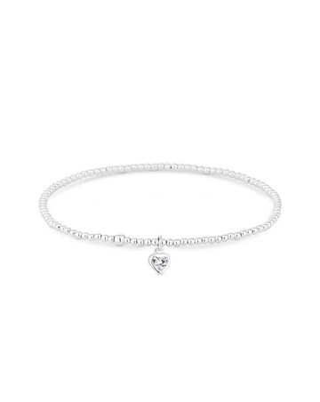 Simply Silver Sterling Silver 925 Cubic Zirconia Heart Stretch Bracelet