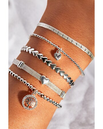 Simply Silver Sterling Silver 925 Cubic Zirconia Heart Stretch Bracelet