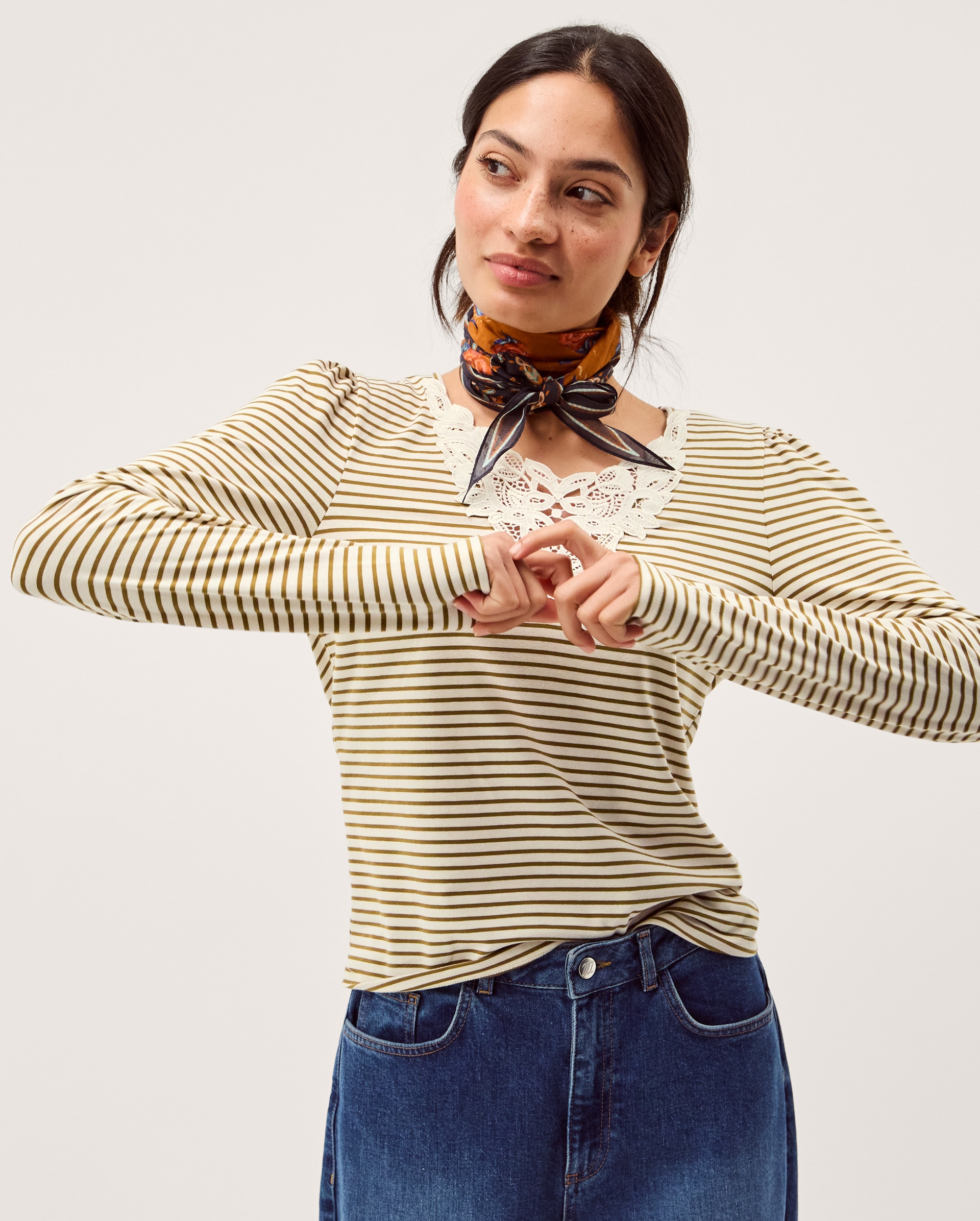 New In - Monsoon Lauren Lace Stripe Jersey Top