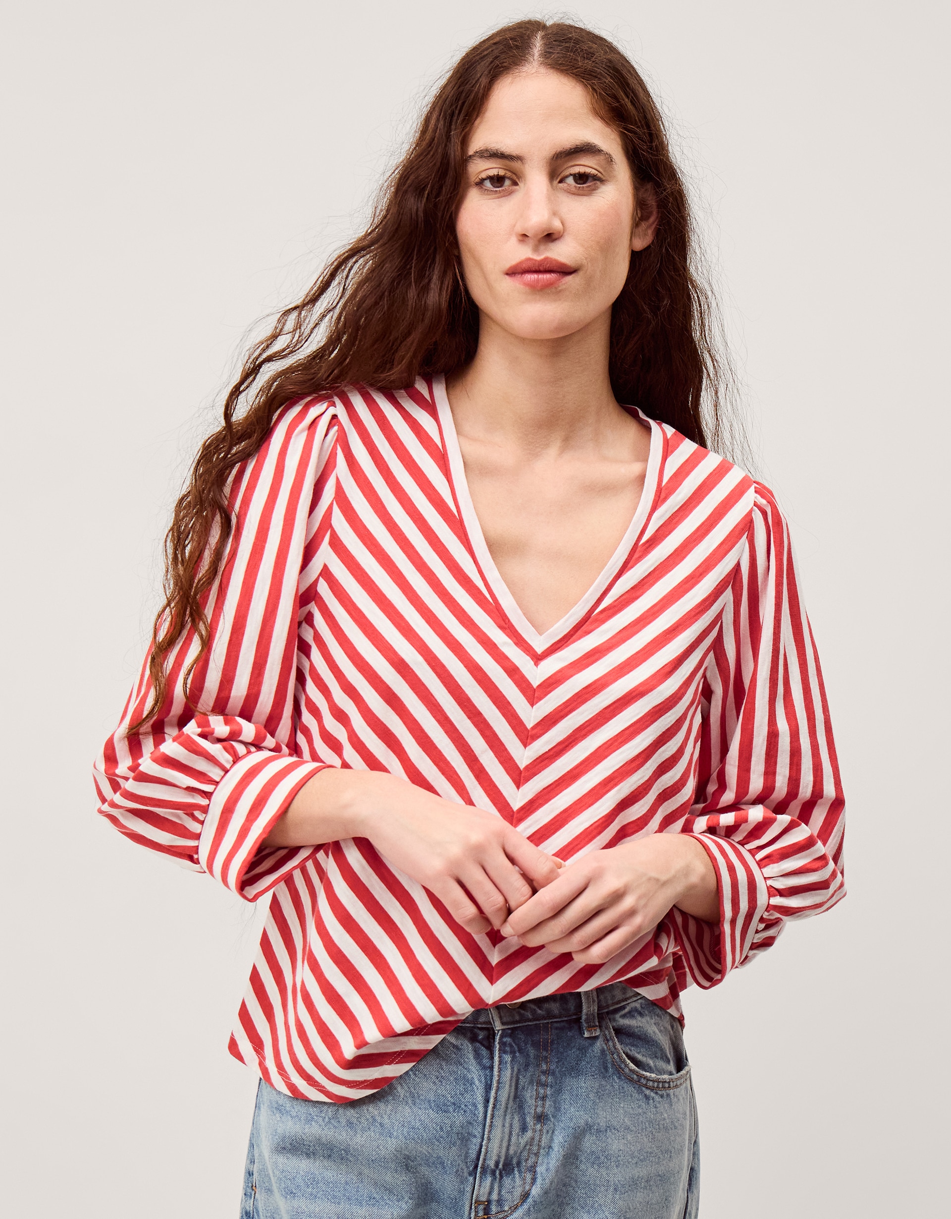 New In - Monsoon Shayla V-Neck Stripe Jersey Top