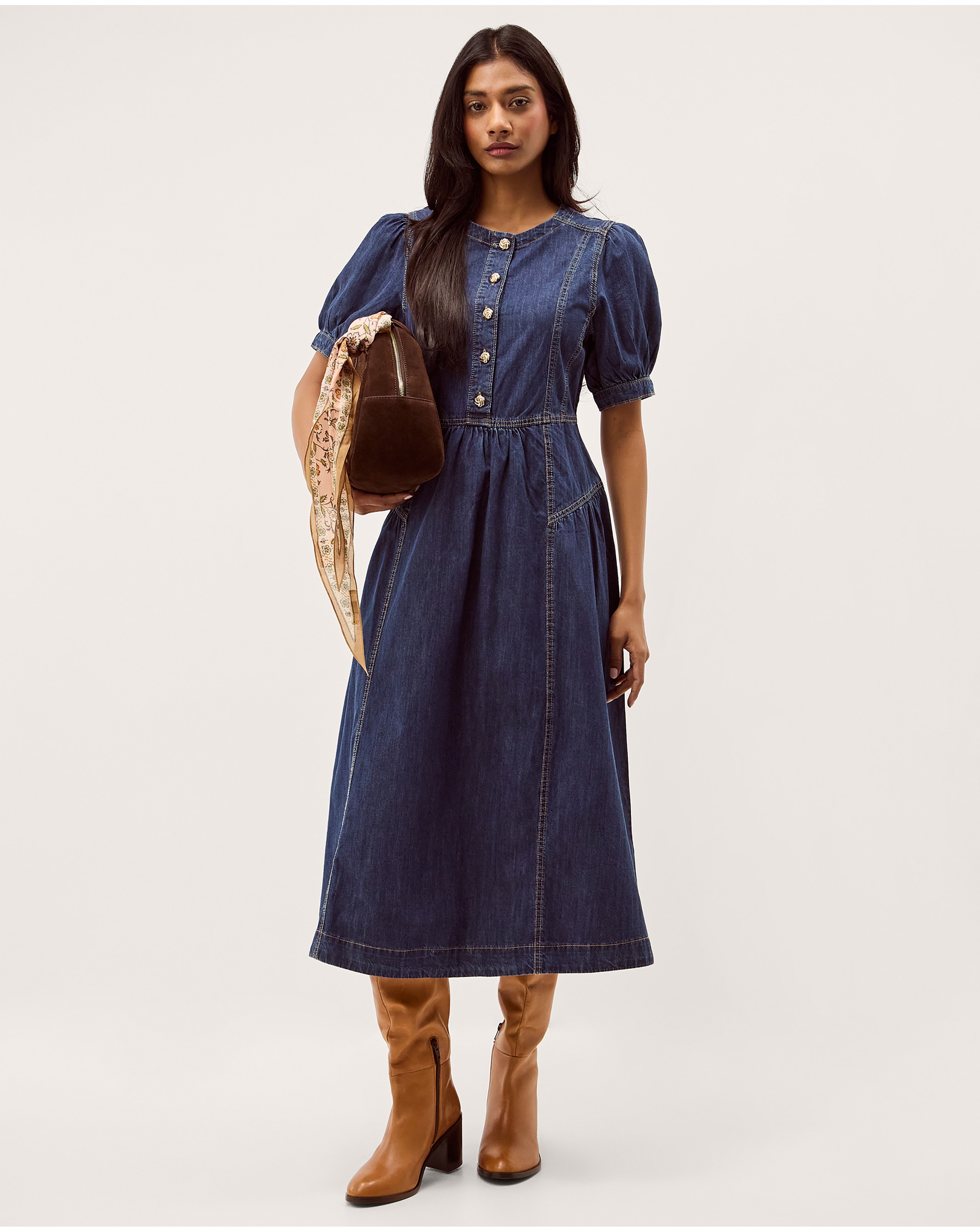 New In - Monsoon Eliza Puff Denim Midi Dress