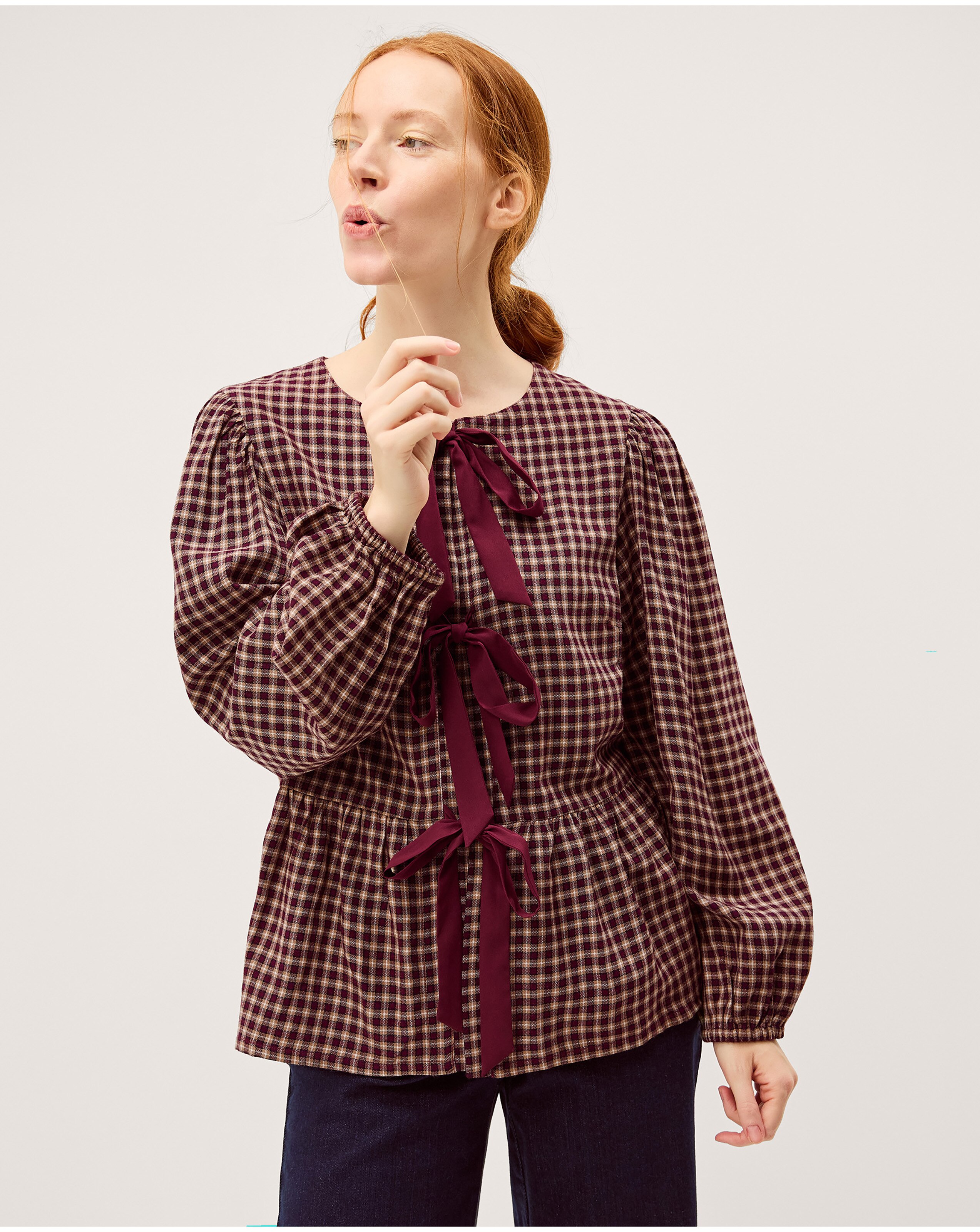 New In - Monsoon Agatha Check Tie Front Blouse