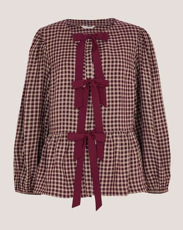 Monsoon Agatha Check Tie Front Blouse