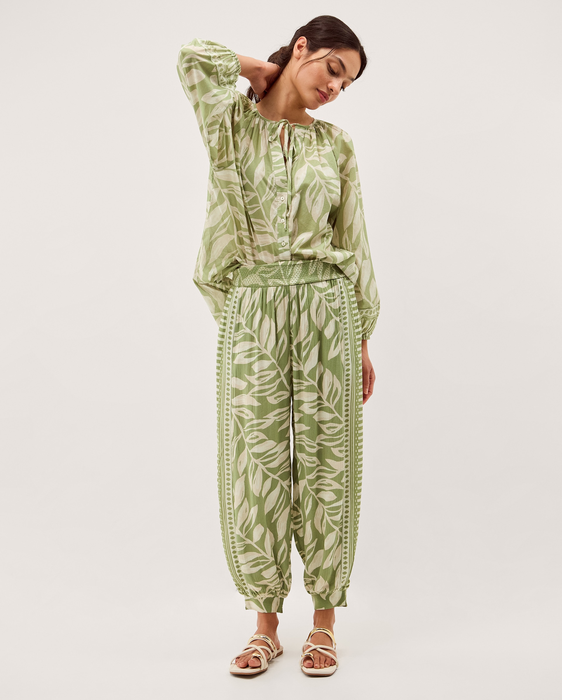 Monsoon Lillie Leaf Print Harem Trousers