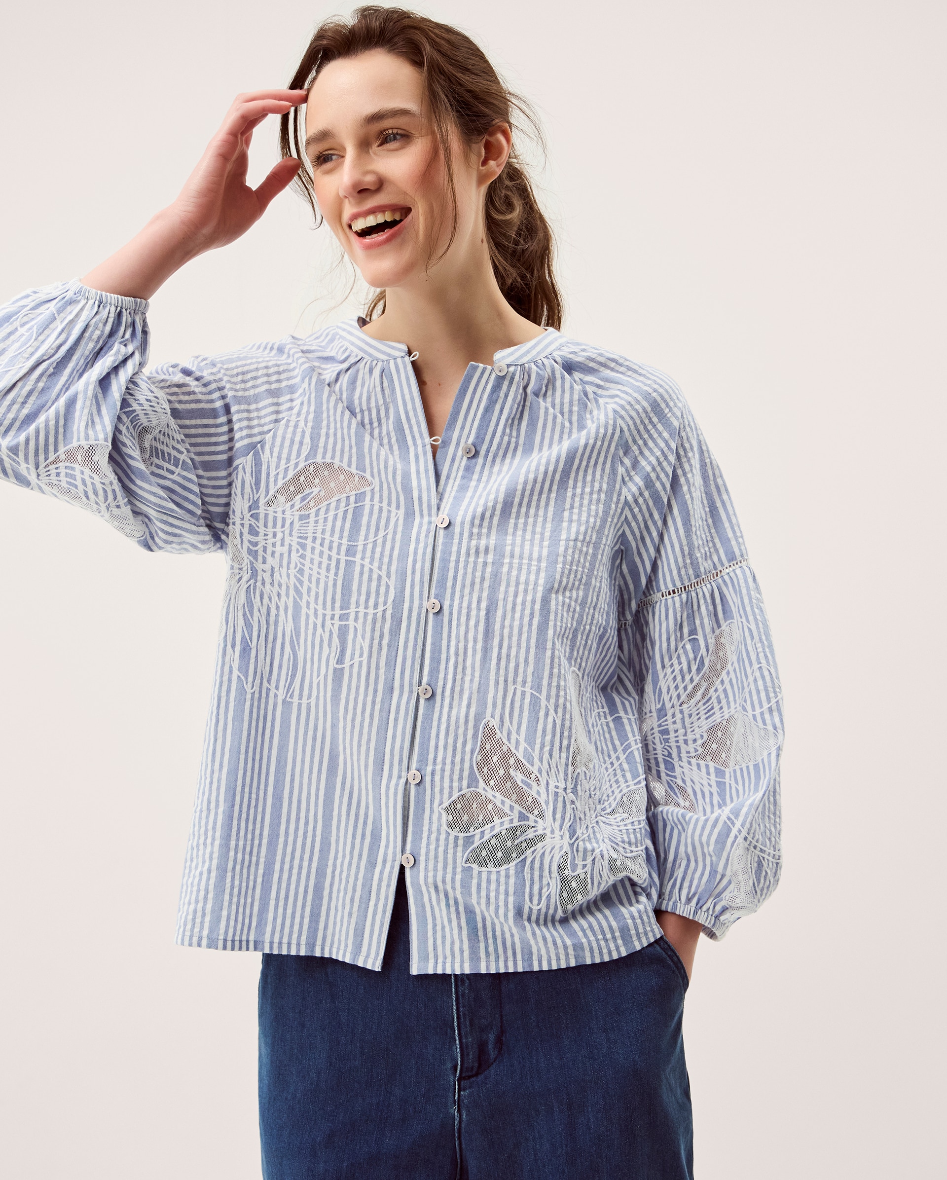 New In - Monsoon Maia Embroidered Stripe Blouse
