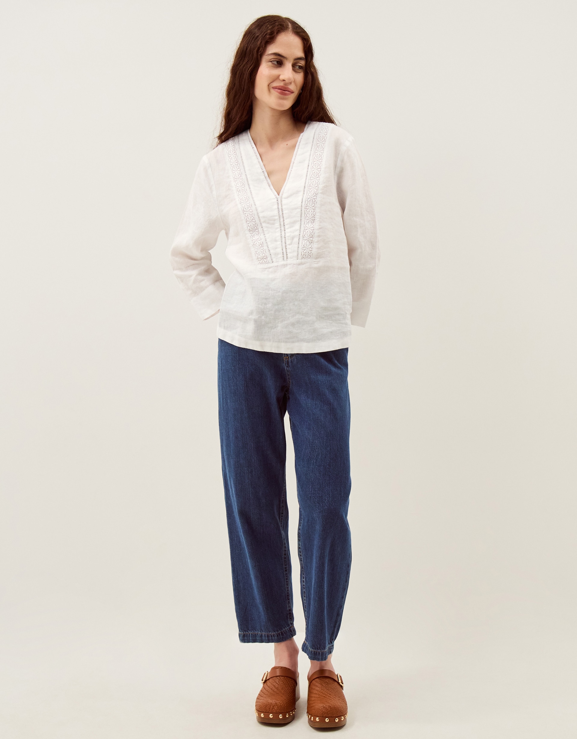 New In - Monsoon Jayla V-Neck Lace Linen Blouse